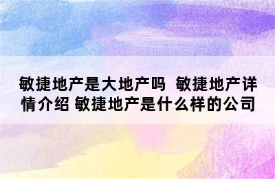 敏捷地产是大地产吗  敏捷地产详情介绍 敏捷地产是什么样的公司